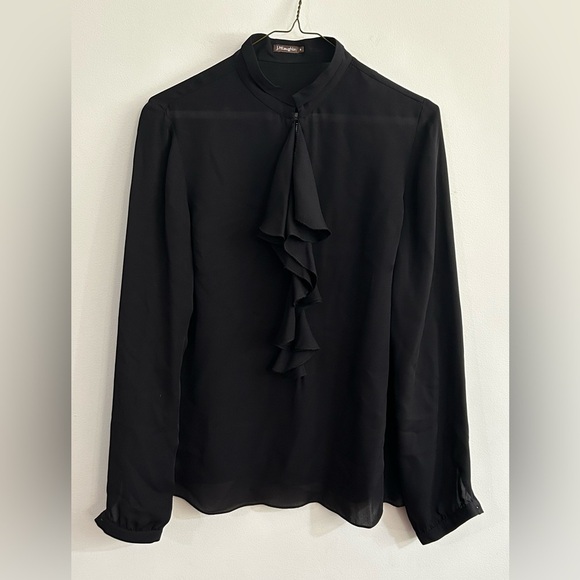 J. McLaughlin 100% Silk Ruffle Front Long Sleeve Top Blouse Zipper Office Casual - Picture 1 of 9
